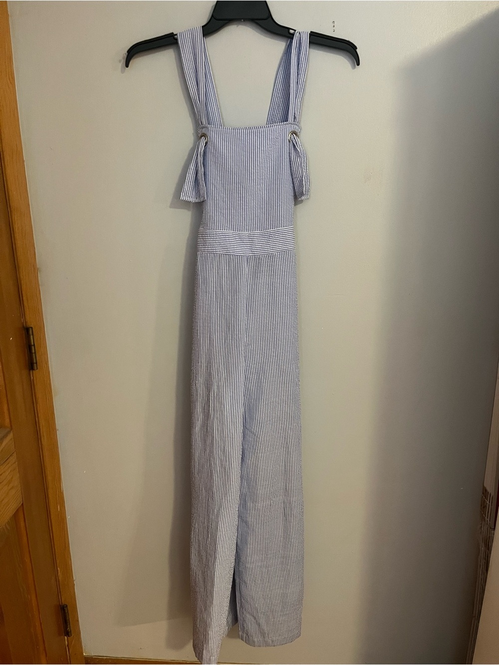 NWT Light Blue Striped Jumpsuit with Tie Straps